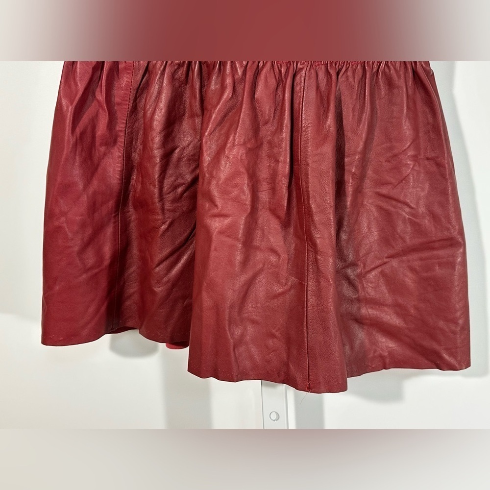 Leifsdottir for Anthropologie Red Leather Smocked Mini Skirt – Size 4 - Picture 2 of 7